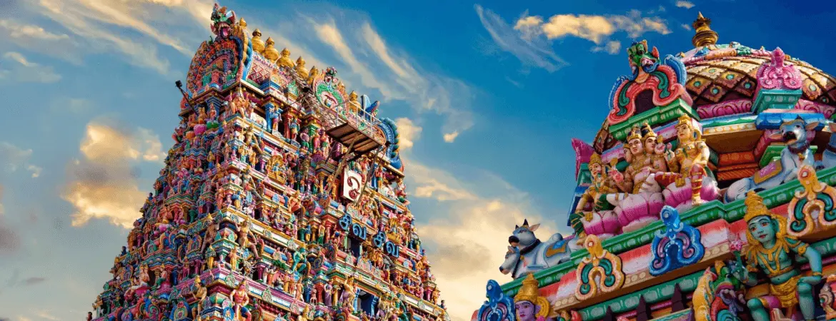 Vibrant view of Kapaleeshwarar Temple gopuram in Chennai, Tamil Nadu.