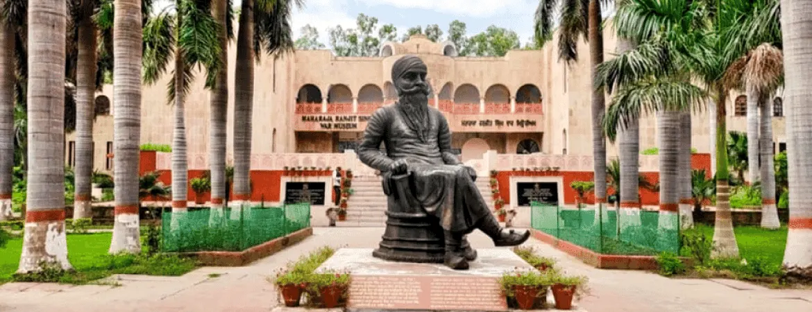 Maharaja Ranjit Singh War Museum in Ludhiana, Punjab, featuring a prominent statue of Maharaja Ranjit Singh.