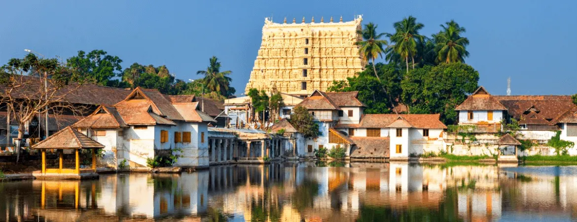 Padmanabhaswamy Temple in Trivandrum, Kerala, famous Hindu temple with intricate architecture reflecting South Indian cultural heritage.